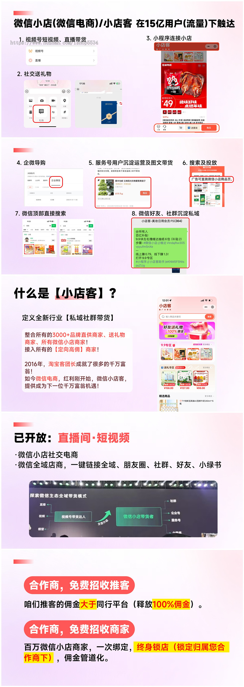 微信小店推客合作商 微信电商社交送礼物 朋友圈视频号短视频直播分销推广带货 亲测