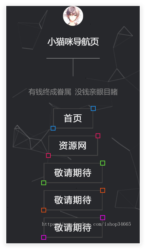 黑色炫酷的小猫咪导航页面静态HTML源码