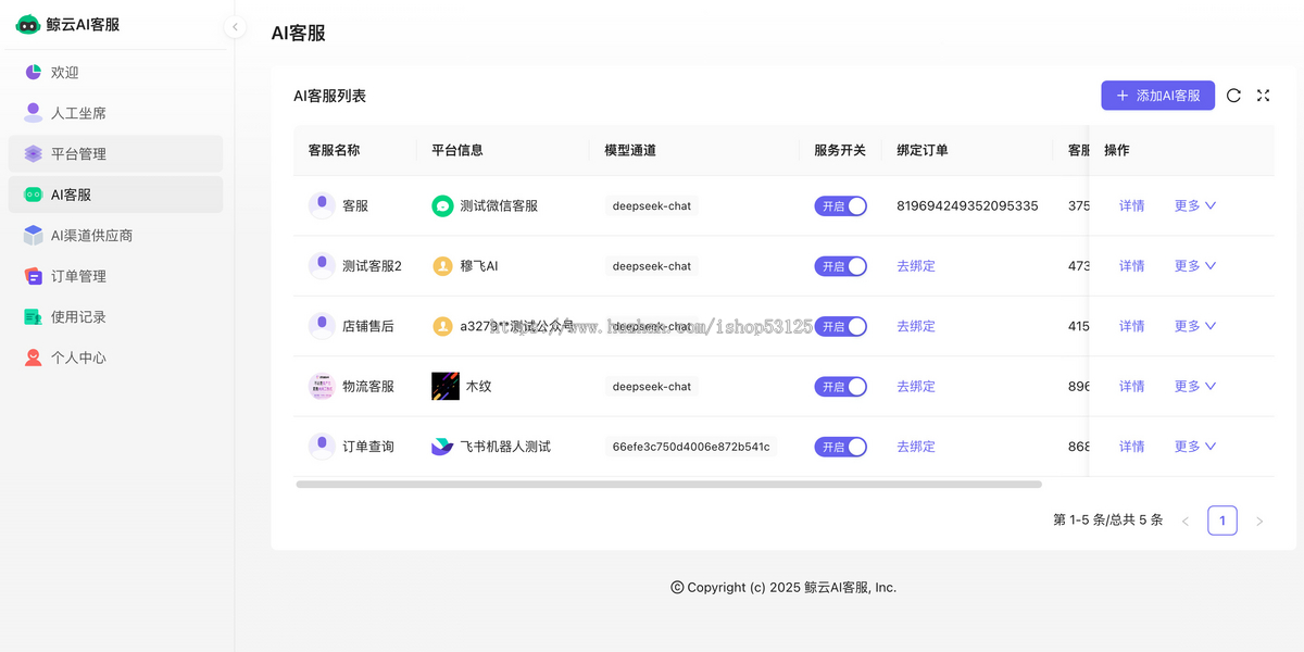 鲸云多平台AI客服接入系统|AI自动回复|微信客服|抖音|视频号|COZE扣子|DeepSeek