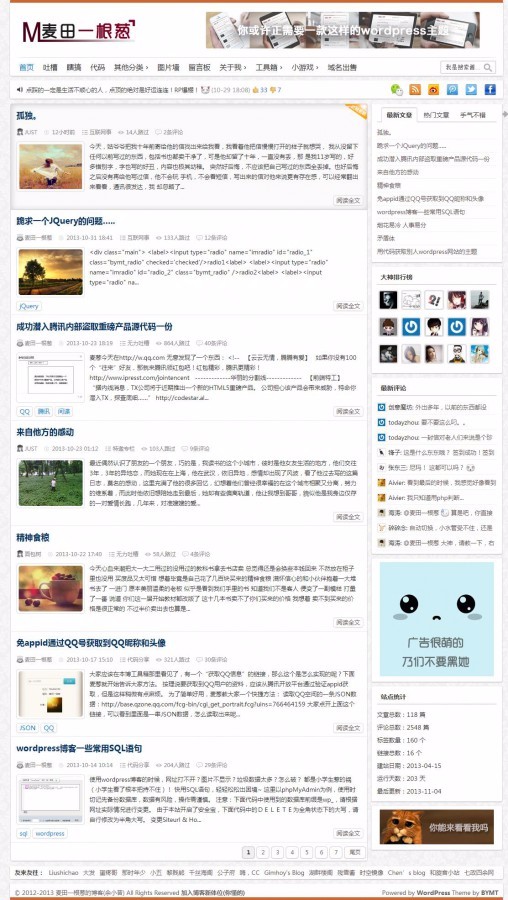 原创双栏wordpress博客主题:BYMT 正版收费版 2.1.1