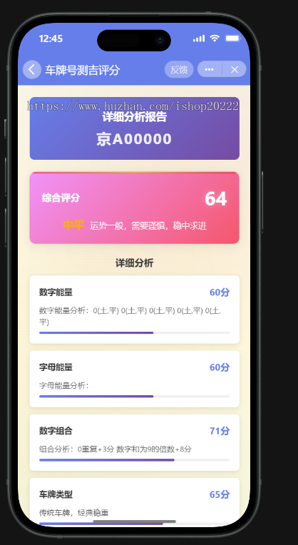 车牌号测吉评分价值抖音快手微信小程序看广告流量主开源