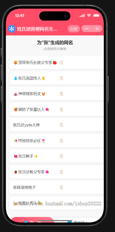 姓氏谐音梗生成器抖音快手微信小程序看广告流量主开源