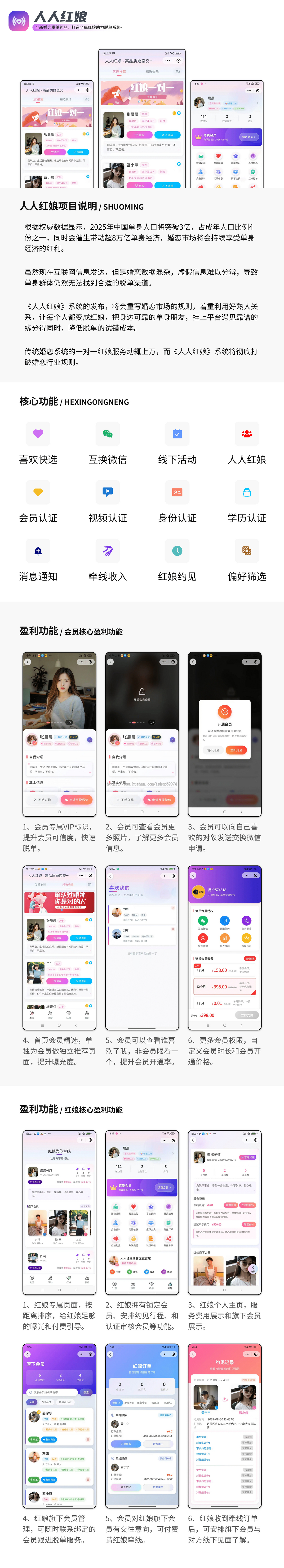 伏羲人人红娘婚恋脱单神器微信小程序H5系统互换微信线下活动会员身份认证牵线分销收入