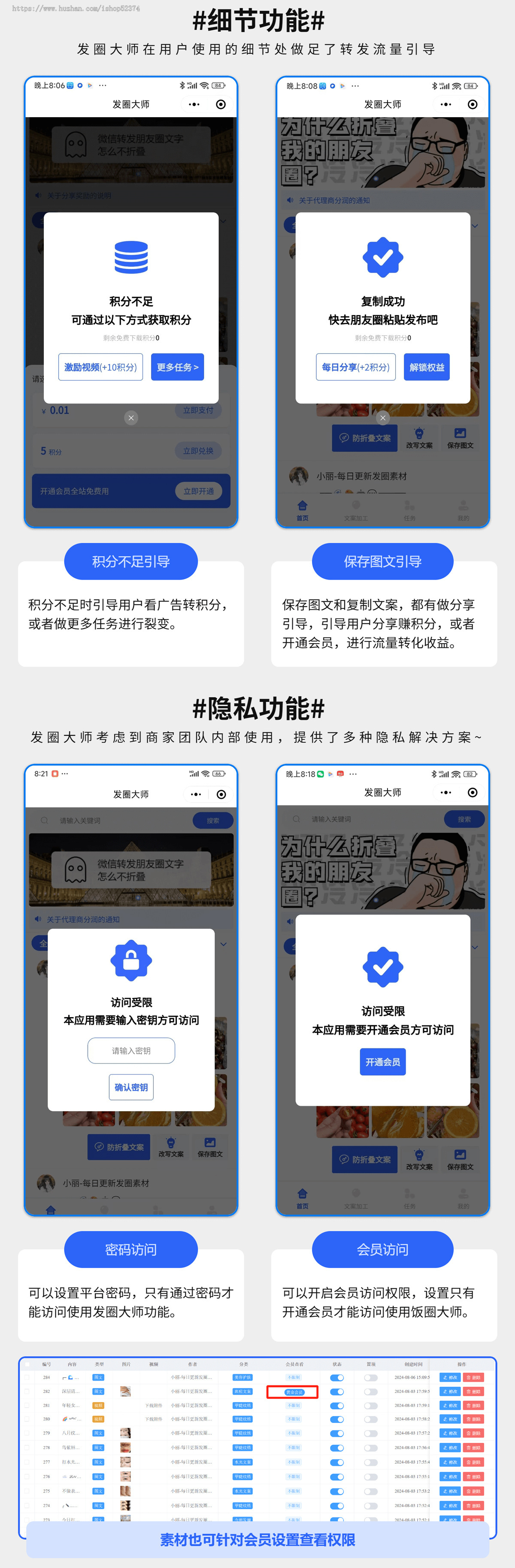 伏羲发圈大师微信小程序系统发朋友圈防折叠AI改写文案密码访问系统会员套餐办理卡密