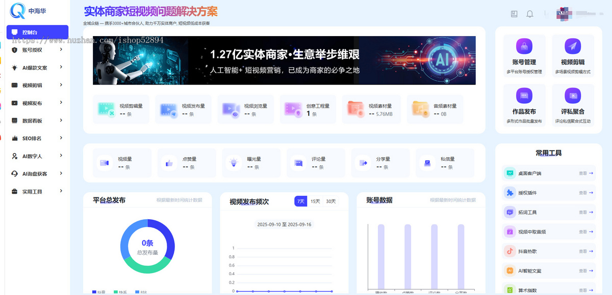 抖音矩阵管理系统 多平台一键发Ai批量剪辑关键词优化文案图工具