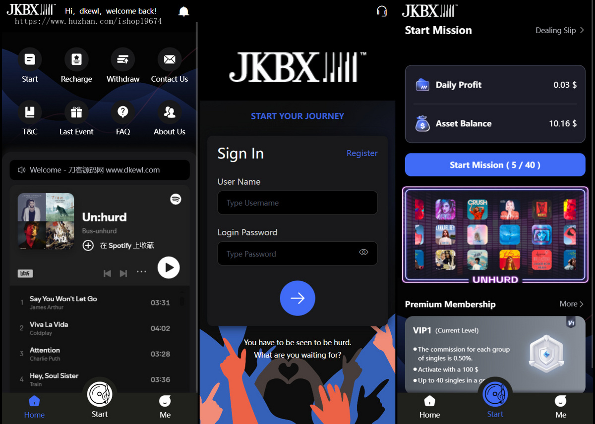 JKBX海外音乐任务系统源码 Thinkphp框架