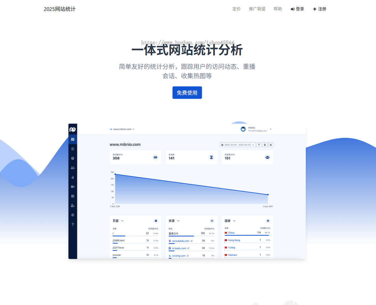 2026带前台网站统计源码仿CNZZ网站访客流量统计系统源码/获取网站访客系统源码