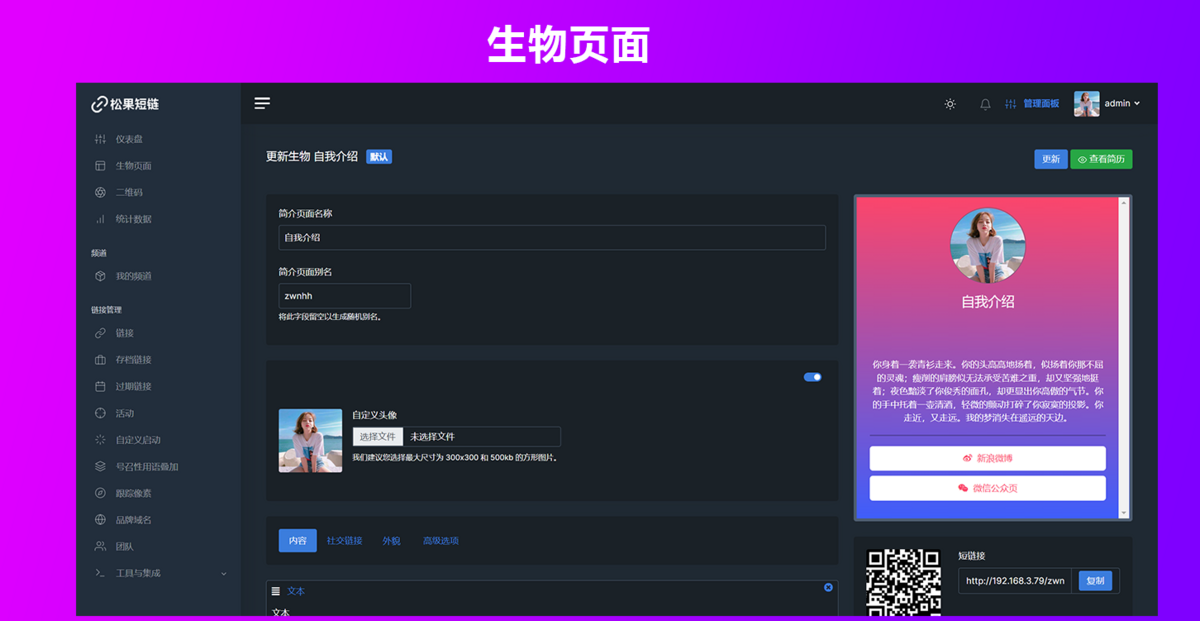 短网址短链接生成源码,防风防虹可以自定义转跳页面和生成各种样式二维码