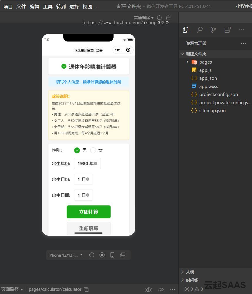 退休年龄计算器抖音快手微信小程序看广告流量主开源
