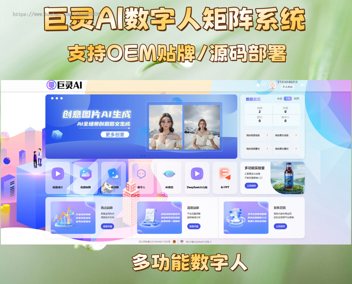 巨灵AI数字人源码贴牌真人形象声音克隆一键对口型批量生成