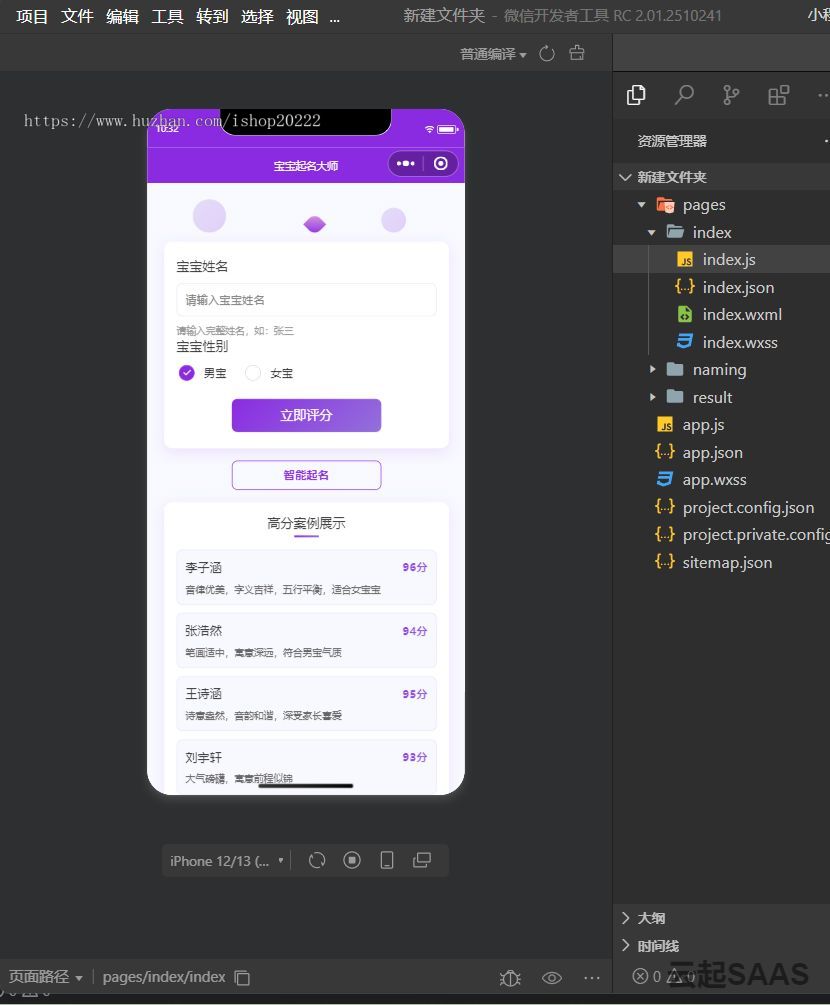 名字姓名起名打分评分抖音快手微信小程序看广告流量主开源