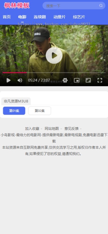 t55小鸟影视蓝色主题风格自适应手机PC电脑自适应模板苹果CMSV10模板