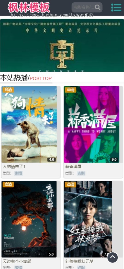 t57仿奇热影院风格自适应手机PC电脑自适应模板苹果CMSV10模板