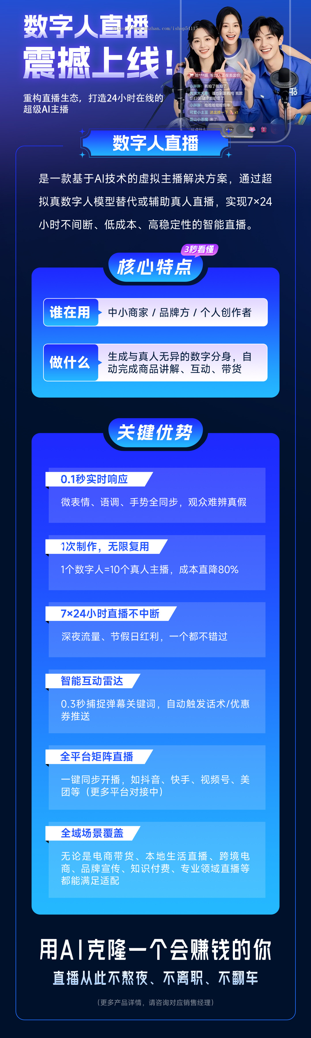 AI数字人直播系统 抖音快手视频号tk直播软件 ai直播工具