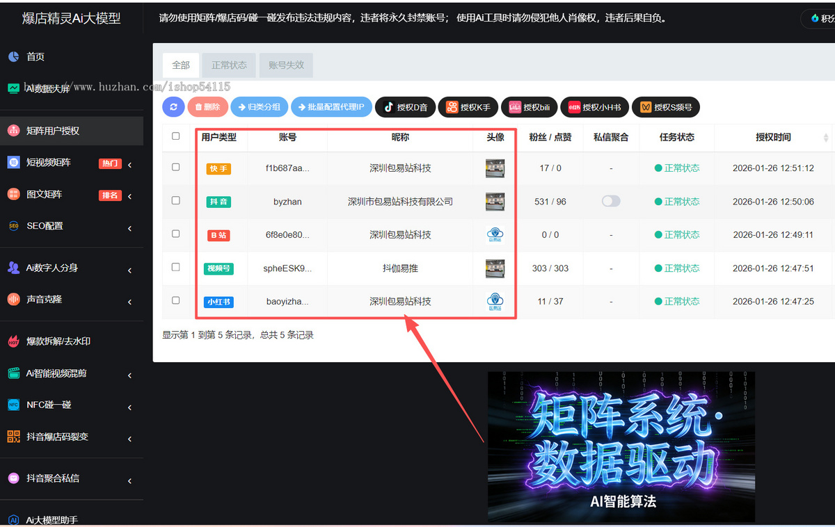 多平台短视频矩阵系统 图文矩阵系统 AI数字人123分身口播系统 NFC门店碰一碰 抖音爆店码