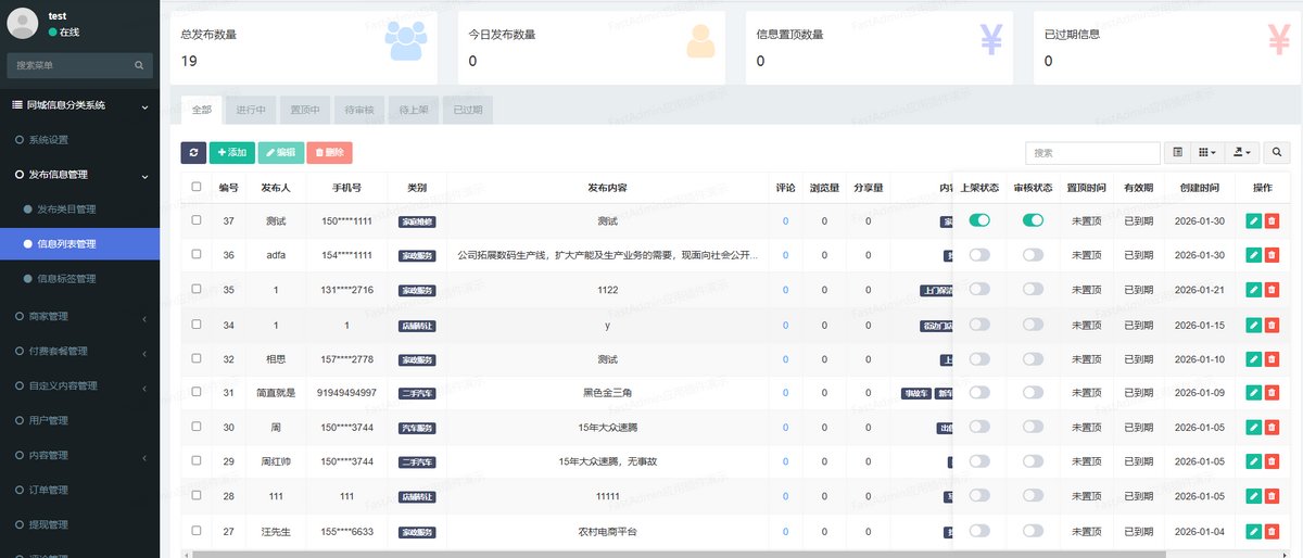 商业运营版同城信息分类小程序同城门户分类信息发布求职招聘房产汽车二手交易转让门户