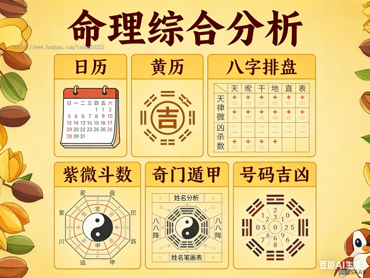 日历黄历八字排盘紫微斗数奇门遁甲姓名分析号码吉凶命理抖音快手微信小程序看广告流量