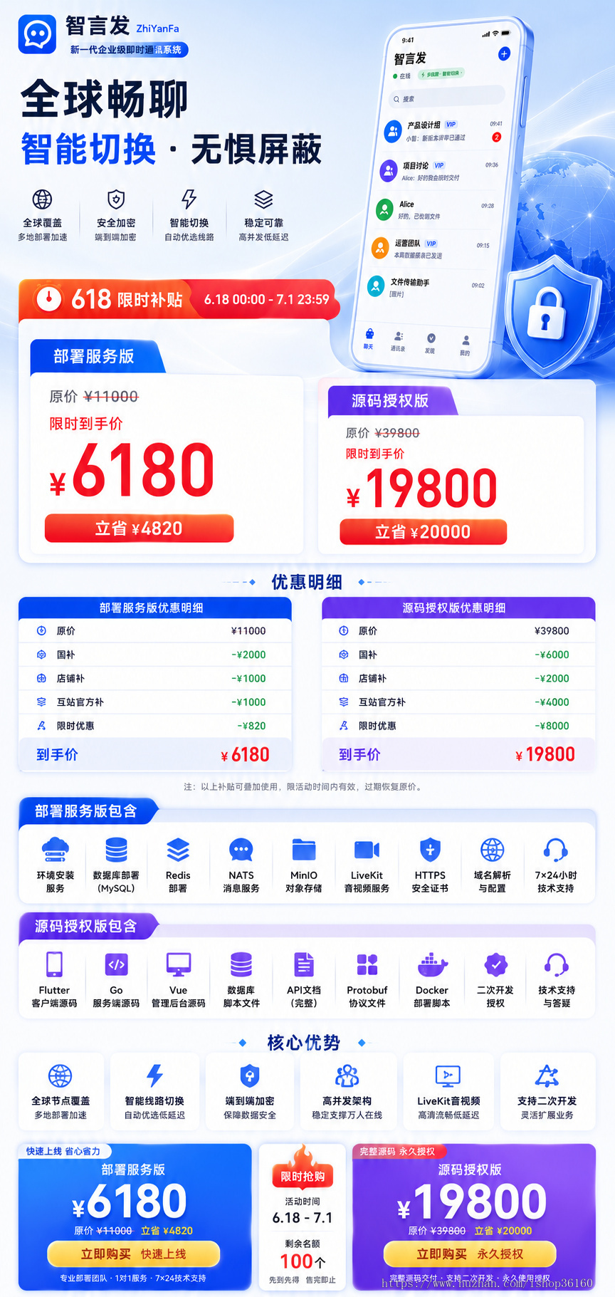 2026IM即时通讯Flutter+Go高并发架构音视频通话+靓号商城+会员系统+1对1语音房