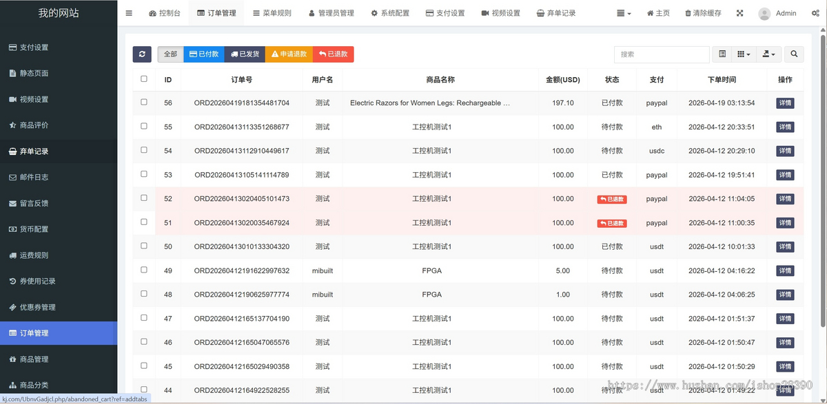 跨境电商独立站源码 FastAdmin 可定制|PayPal+USDT 支付|物流追踪|10 种语言