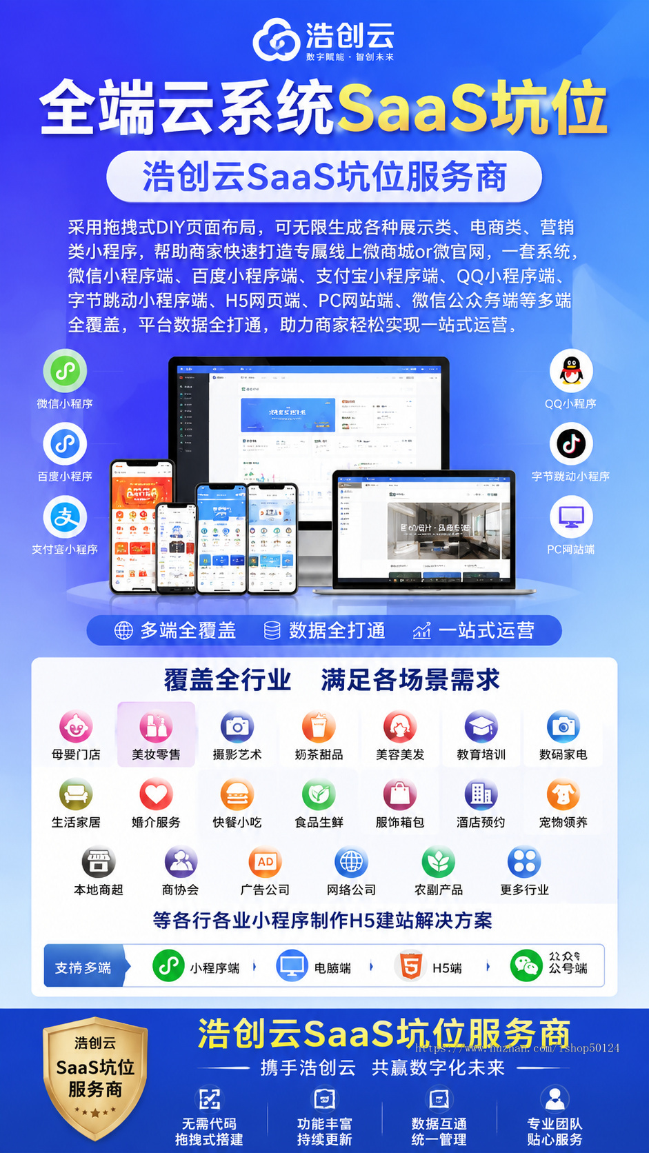 全端云系统坑位全端云小程序公众号H5电脑PC建站系统源码SaaS坑位