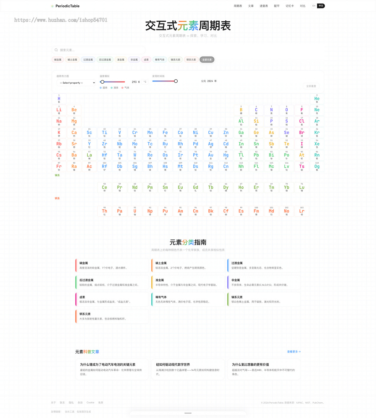 [元素周期表网站]交互式元素周期表,支持seo,支持谷歌广告,中英文