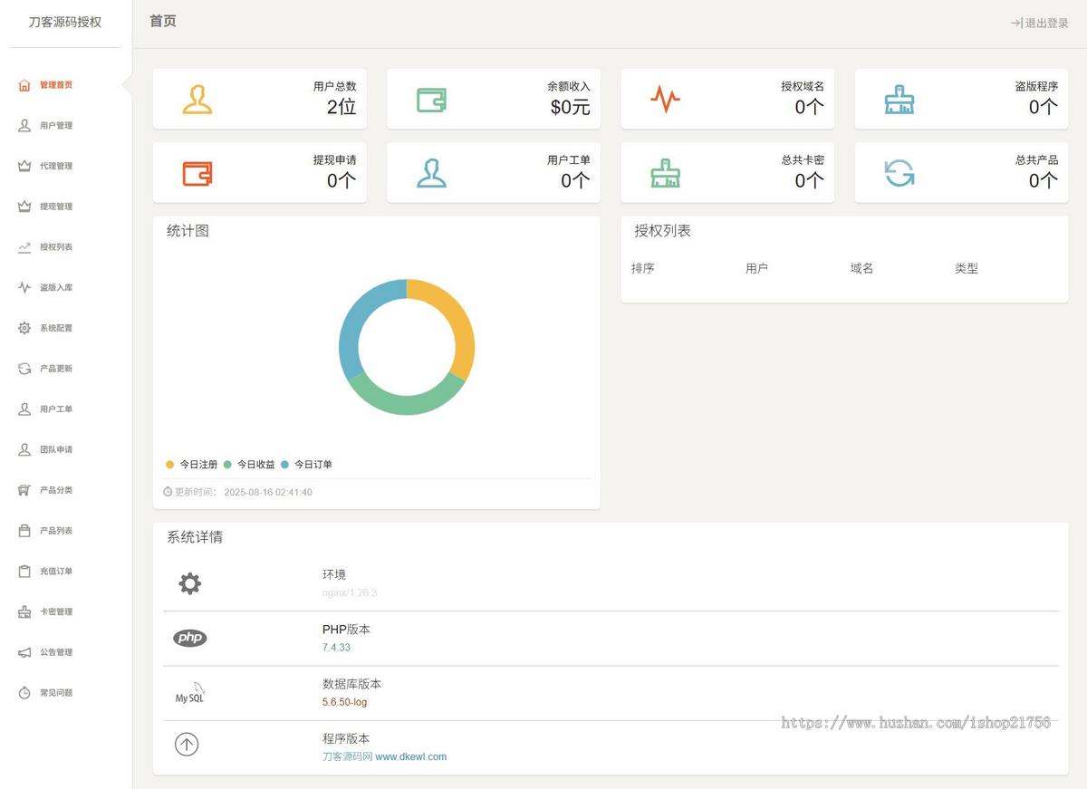 PHP域名授权系统网站源码授权管理工单系统精美UI附教程-源码