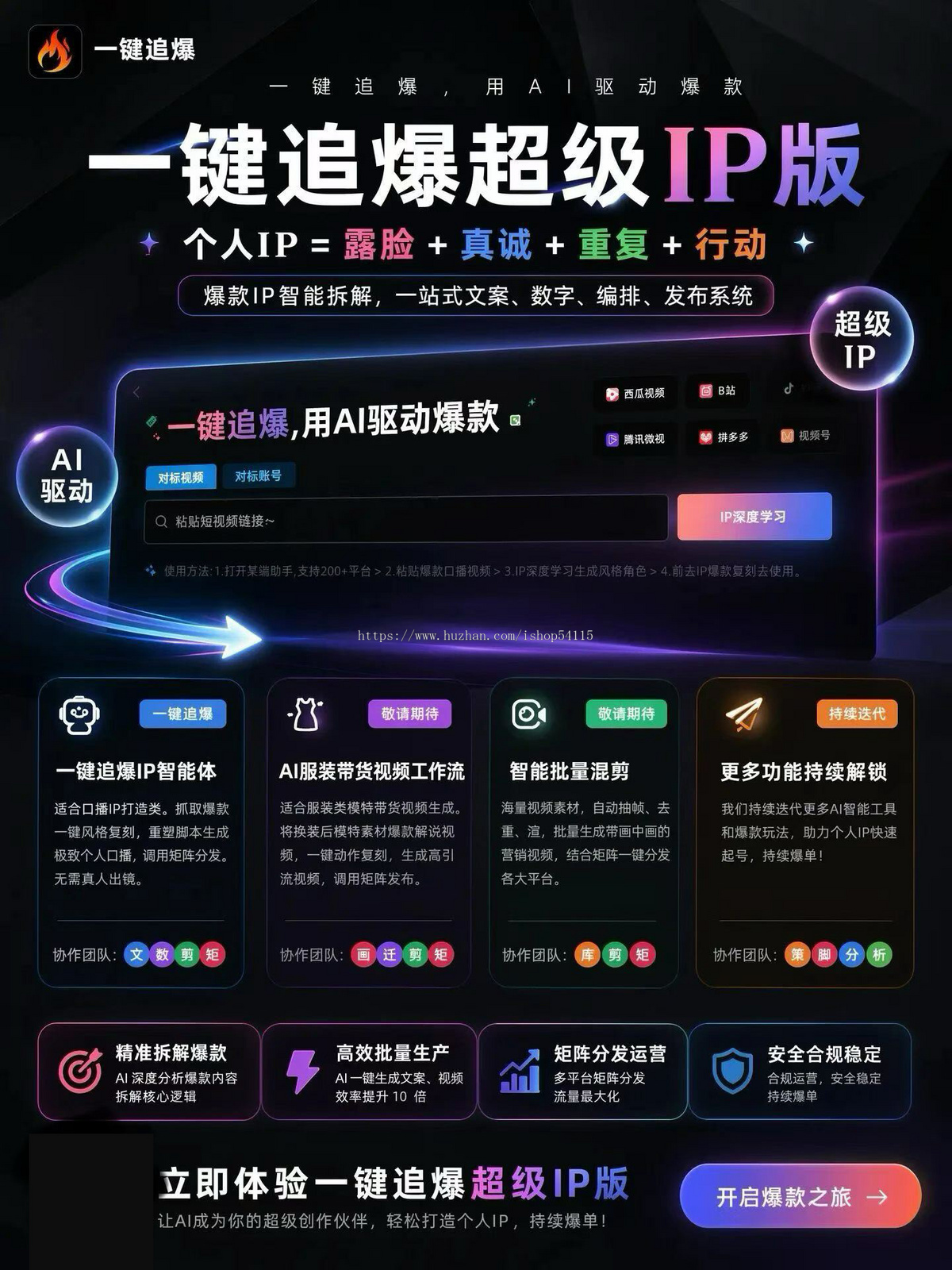 一键追爆口播短视频IP热门复刻爆款同款视频 一键矩阵发布 IP智能体 数字人分身口播系统