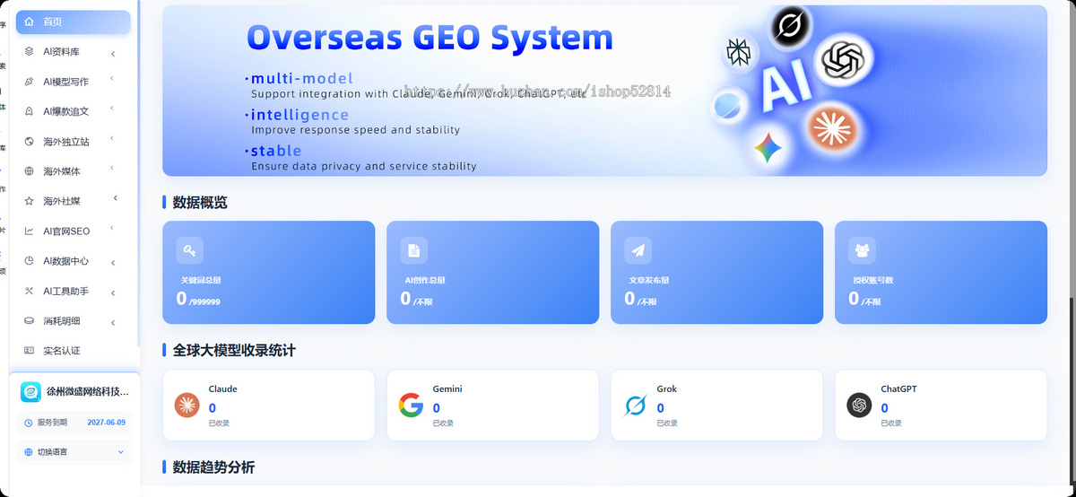 GEO系统海外AI排名优化ChatGPT/Gemini/Claude投稿宣传大模型源码