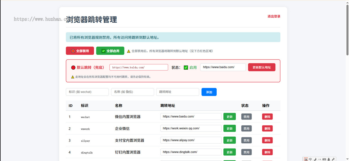 PHP带后台自动识别浏览器网页导航不同的浏览器打开跳转不同的网址