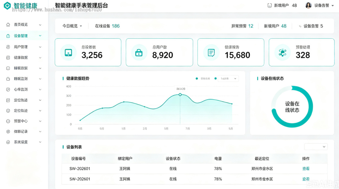 智慧健康守护智能AI手表蓝牙设备绑定健康监测预警提醒一体化健康监护小程序源码