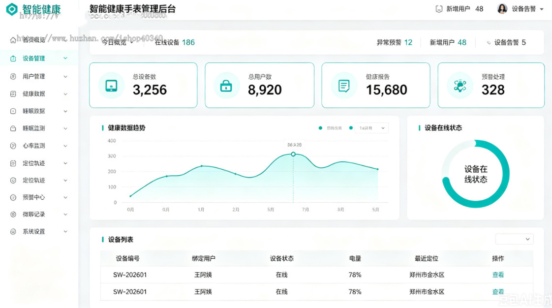 智慧健康守护智能AI手表蓝牙设备绑定健康监测预警提醒一体化健康监护小程序源码